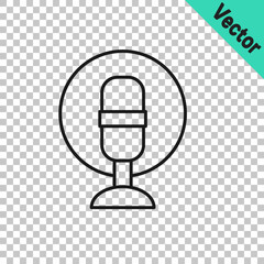 Black line Microphone icon isolated on transparent background. On air radio mic microphone. Speaker sign. Vector