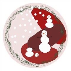 christmas highlights icon for social media design, round icon with stylized snowman and boho spots on light
