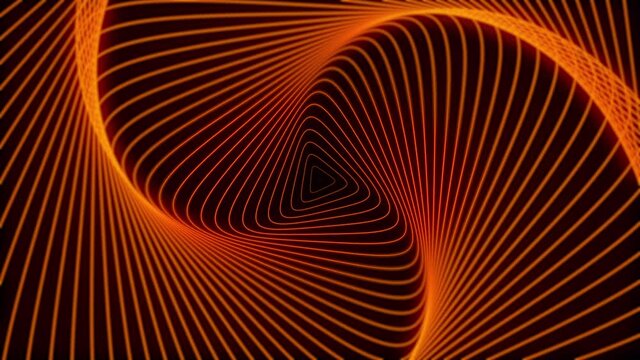 Abstract background with triangles transforming on black background. Minimal motion design with optical illusion with triangles, seamless loop. Orange triangles.