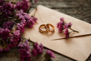 wedding rings and flowers. Wedding day. Sensual. 