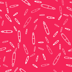 White line Fountain pen nib icon isolated seamless pattern on red background. Pen tool sign. Vector