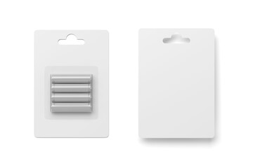 AAA batteries in blister pack isolated on white. 3D rendering. - obrazy, fototapety, plakaty