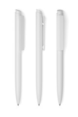 Three white ballpoint pens isolated. 3D rendering illustration.