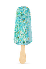 Blue ice cream popsicle isolated on white