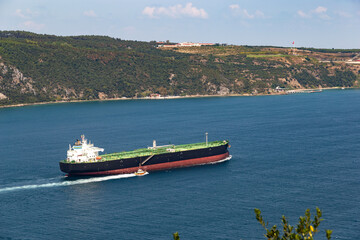 Cargo ship in Bosporus strait. Turkey