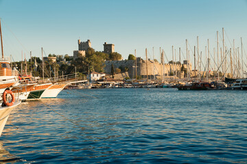 Obraz premium Famous historical Bodrum Castle and Bodrum marina. Muğla TURKEY