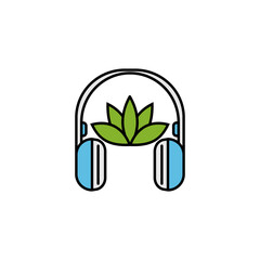 headphones, meditation line illustration colored icon. Signs and symbols can be used for web, logo, mobile app, UI, UX