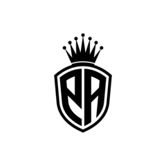Monogram logo with shield and crown black simple PA