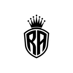 Monogram logo with shield and crown black simple RA