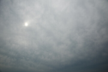 空一面の雲に隠れる太陽