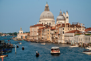 Fototapeta na wymiar View of Grand Canal in Venice, Italy, from the Academia Bridge: Basilica di Santa Maria della Salute