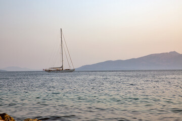 Fototapeta premium Sailing yacht in Saranda bay, Albania.