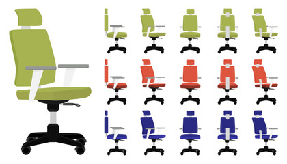 Cute beautiful empty armchair set with modern look with different poses isolated colorful green red blue