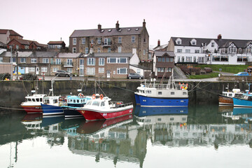 Boats in the harbour at Seahouses, Northumberland