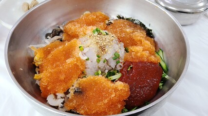 Korean traditional food. Cold Raw Fish Soup.(mulhoe)