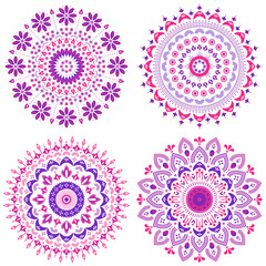 Set of abstract floral mandala ornament. Japan sakura flower vector
