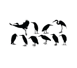Heron, Egret and Stork Bird Silhouettes, art vector design
