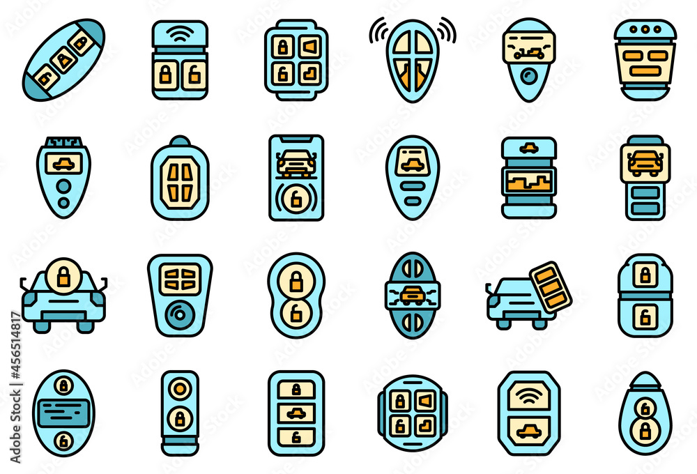 Aufkleber smart car key icons set. outline set of smart car key vector icons thin line color flat isolated on 