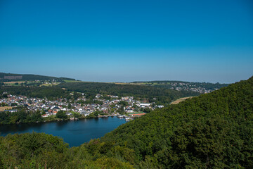 Fototapeta na wymiar Wonderful view from above of Obermaubach and the dam