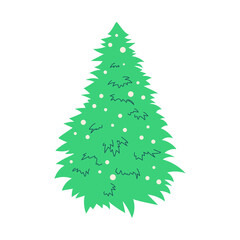 Christmas tree on a white background. Holiday symbol New Year. Coniferous plant with needles. Vector.