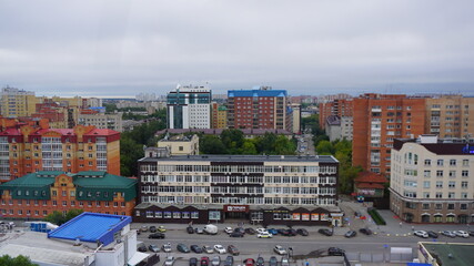 city from a bird's eye view cloudy buildings tyumen