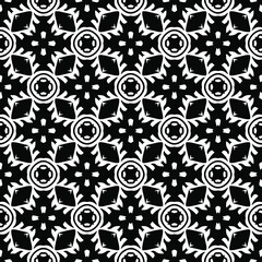 Flower geometric pattern. Seamless vector background. White and black ornament. Ornament for fabric, wallpaper, packaging. Decorative print