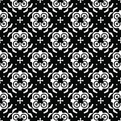 Flower geometric pattern. Seamless vector background. White and black ornament. Ornament for fabric, wallpaper, packaging. Decorative print