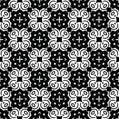 Flower geometric pattern. Seamless vector background. White and black ornament. Ornament for fabric, wallpaper, packaging. Decorative print