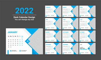 2022 Desk Calendar Design Vector Template. Abstract style disk calendar design. Monthly calendar template.