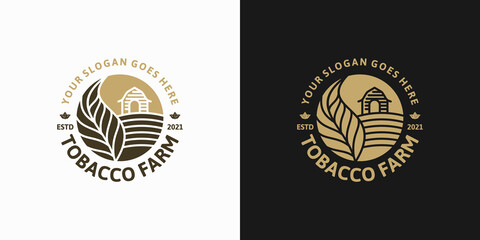 Tobacco farm,vintage logo with line art, for business reference