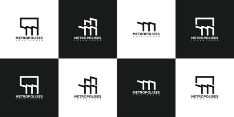set of initial M, M logo for city,elite housing,modern city, metropolis and other