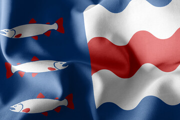 3D illustration flag of Vasternorrland is a region of Sweden