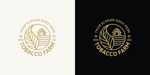 Tobacco farm,vintage logo with line art, for business reference