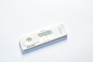 antigen test kit for checking COVID-19 or coronavirus with negative result on white background
