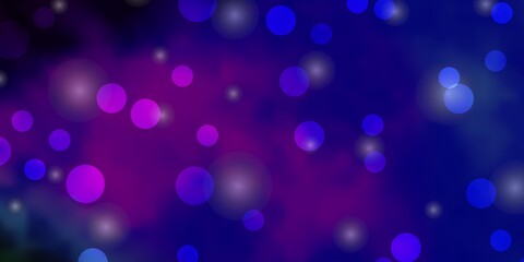 Dark Multicolor vector background with circles, stars.