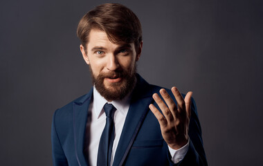 The man in a suit emotions hand gestures isolated background