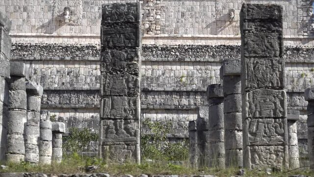 Temple of warriors, a thousand pillars in Chichen Itza, Yucatan, Mexico on archeological grounds.