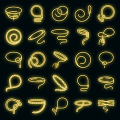 Lasso icons set. Outline set of lasso vector icons neon color on black