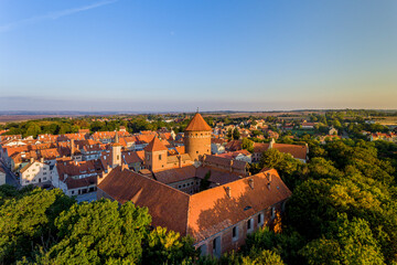 Castle in Reszel - panorama of the city at sunrise - Warmia and Masuria, Poland