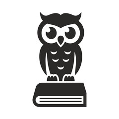 Owl icon. Wise owl sitting on the book. Education. Vector icon isolated on white background.