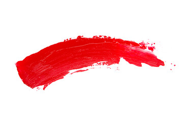 Red creamy texture lipstick track isolated on the white background