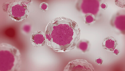 Embryonic stem cells in amniotic fluid as a concept science, biology and Cellular therapy. 3d rendering. Render 3D