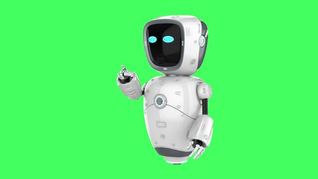 cute artificial intelligence&nbsp;robot or robot assistant finger point on green screen 4k footage