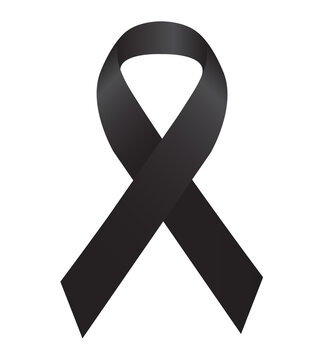 Black ribbon image design icon. Black awareness ribbon on white background. Mourning and melanoma symbol. Vector of Black ribbon mourning sign.