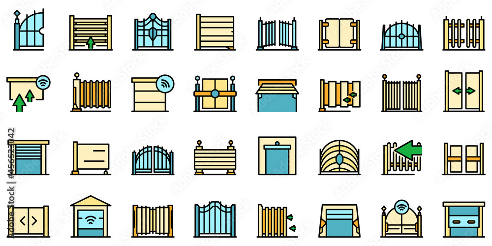 Poster automatic gate icon. outline automatic gate vector icon thin line color flat isolated on white