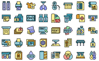 Digital printing icons set. Outline set of digital printing vector icons thin line color flat isolated on white