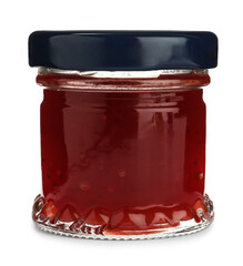 Glass jar with sweet jam isolated on white