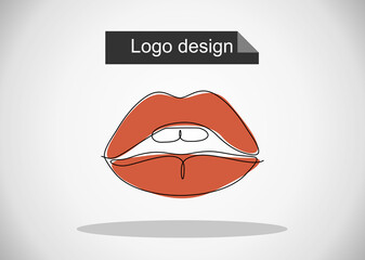 Continuous one line drawing. Woman lips logo