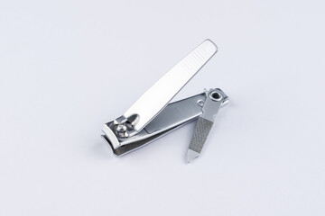 Stainless steel nail clippers isolated on white background