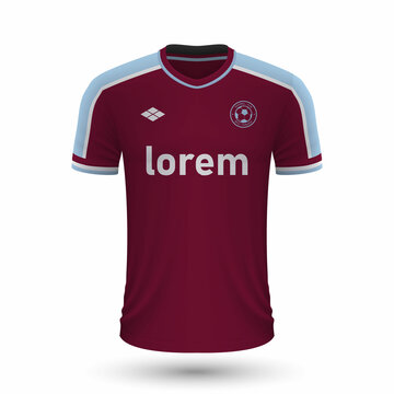 Realistic soccer shirt West Ham 2022, jersey template for football kit.
